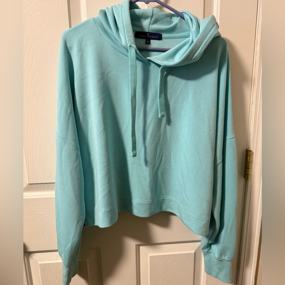 Simply Southern Sea Cropped Hoodie Large Ice Blue Coastal Cowgirl - Picture 1 of 10